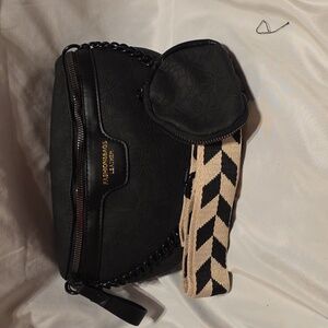 Black Colorblock Shoulder Bag W/ Coin Purse